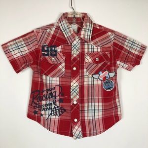 Wonderkids racing red plaid button down tee shirt